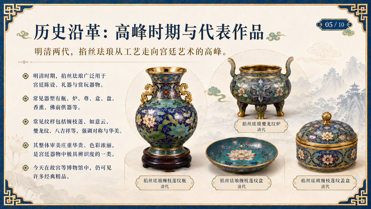 Chinese Cloisonné History PPT Slide - AI image template preview
