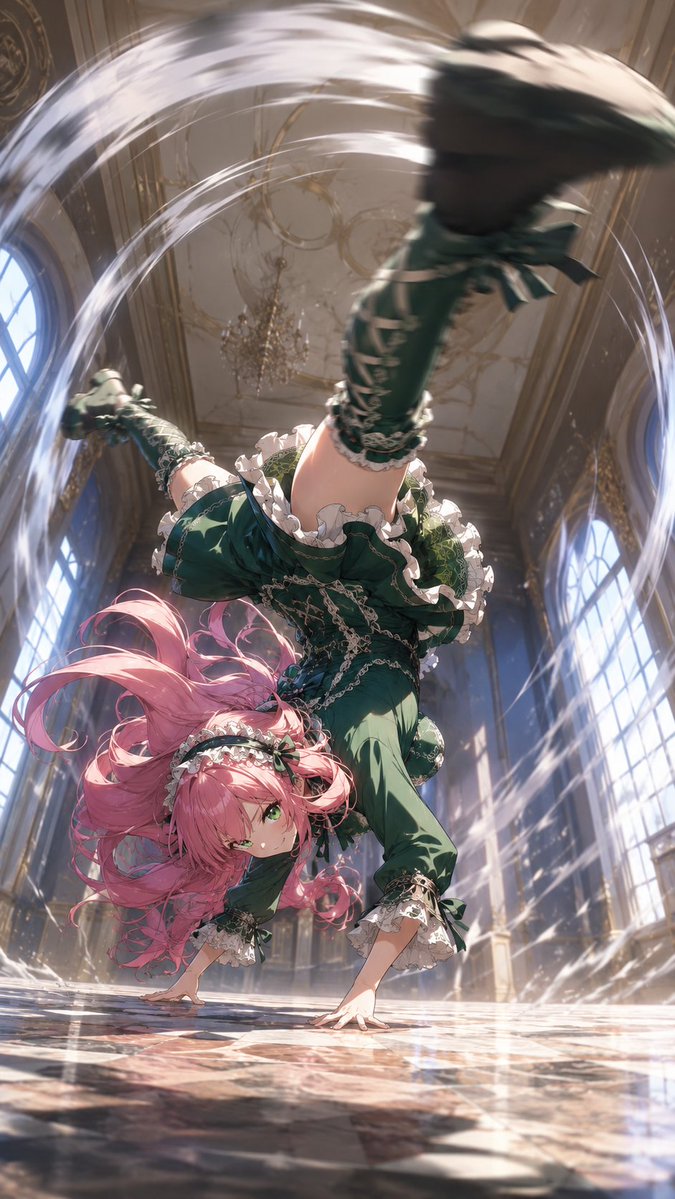 Gothic Maid Acrobatic Kick - AI image template preview