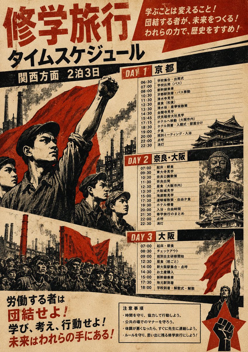 Propaganda School Trip Schedule Poster - AI image template preview