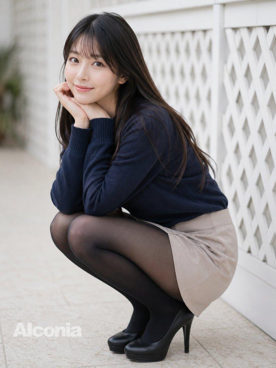 Crouching Outdoor Fashion Portrait - AI image template preview