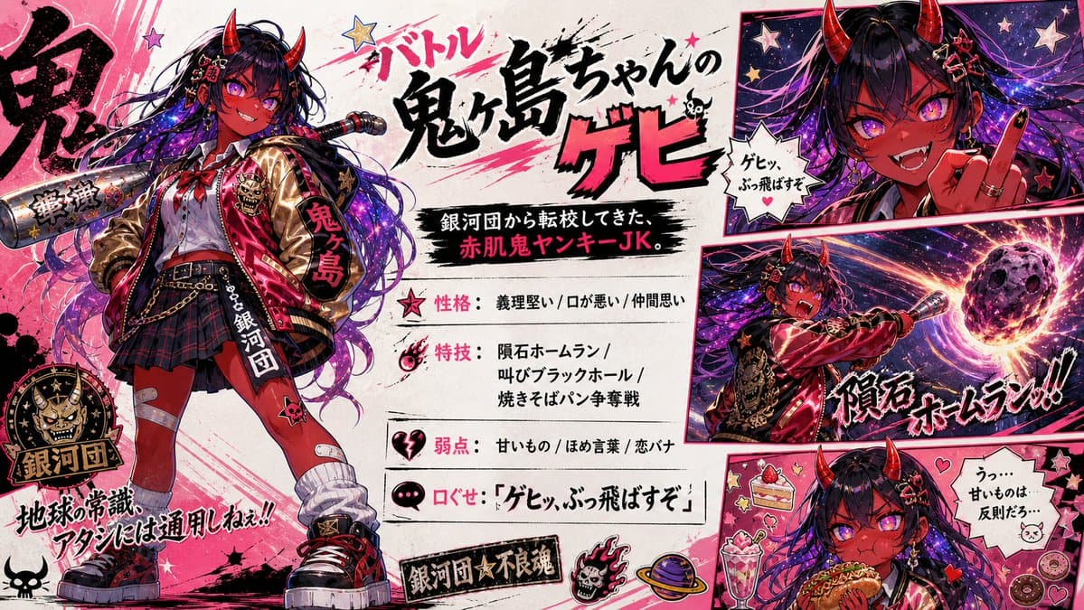 Oni Delinquent Anime Character Sheet - AI image template preview