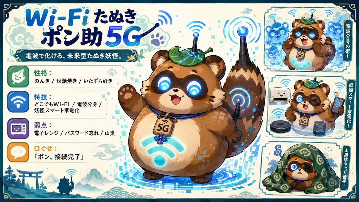 Futuristic Wi-Fi Tanuki Character Sheet - AI image template preview