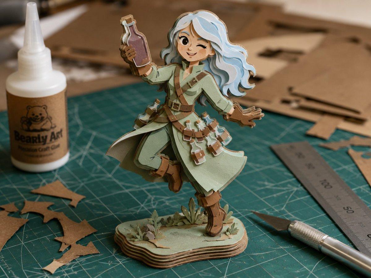 Layered Paper Alchemist Figurine - AI image template preview