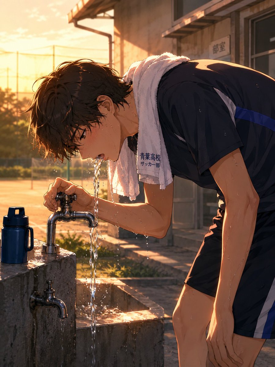 Anime Soccer Player at School Fountain - AI image template preview