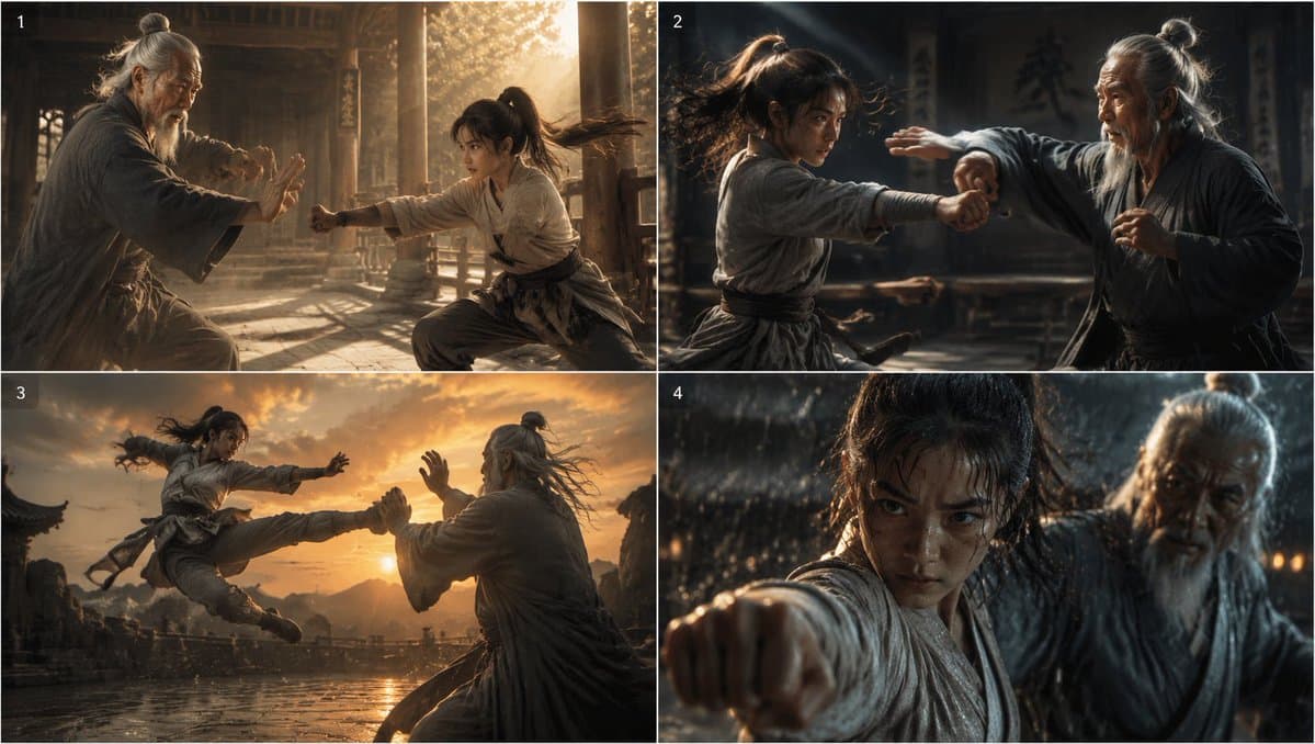 Cinematic Kung Fu Sparring Grid - AI image template preview