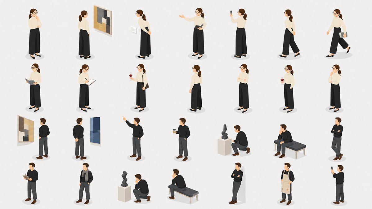 Isometric Gallery People Set - AI image template preview