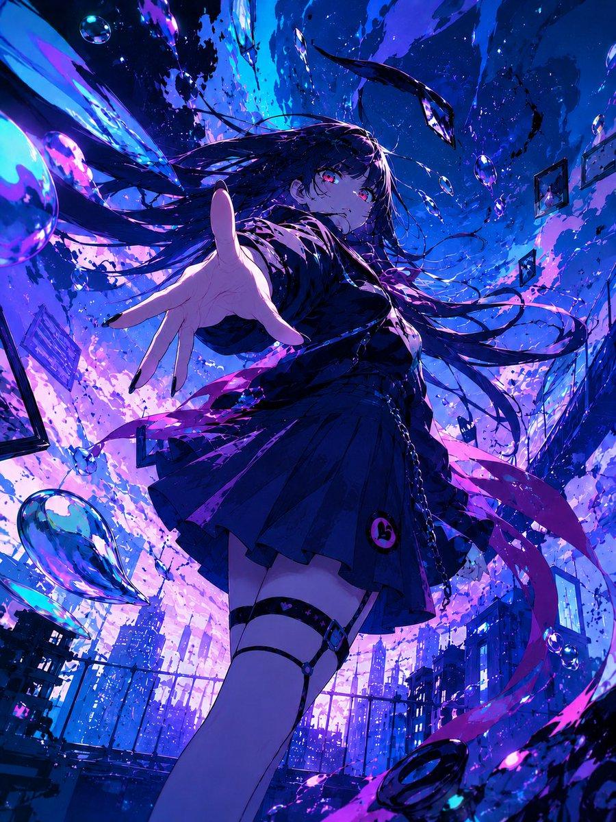 Neon Gothic Anime Rooftop Girl - AI image template preview