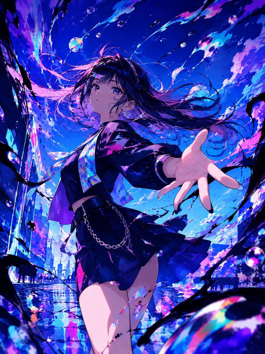 Neon Rain Anime Girl - AI image template preview