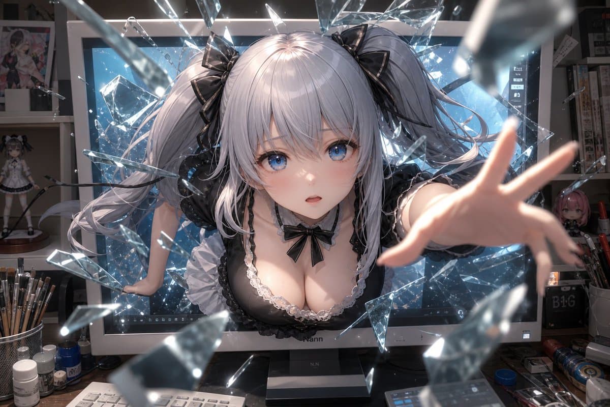 Anime Girl Breaking Out of Monitor preview