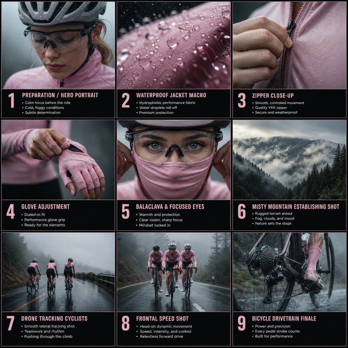 Rain Cycling Storyboard Grid - AI image template preview