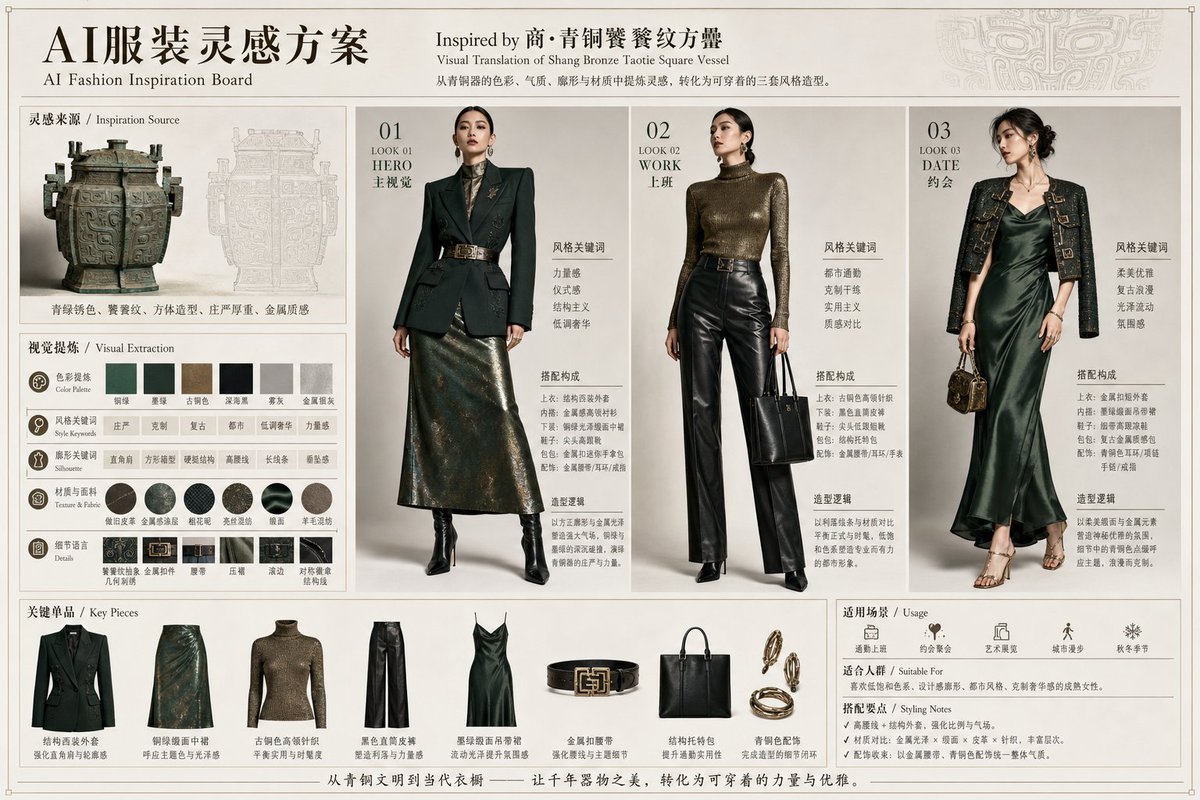 Bronze Vessel Fashion Inspiration Board - AI image template preview