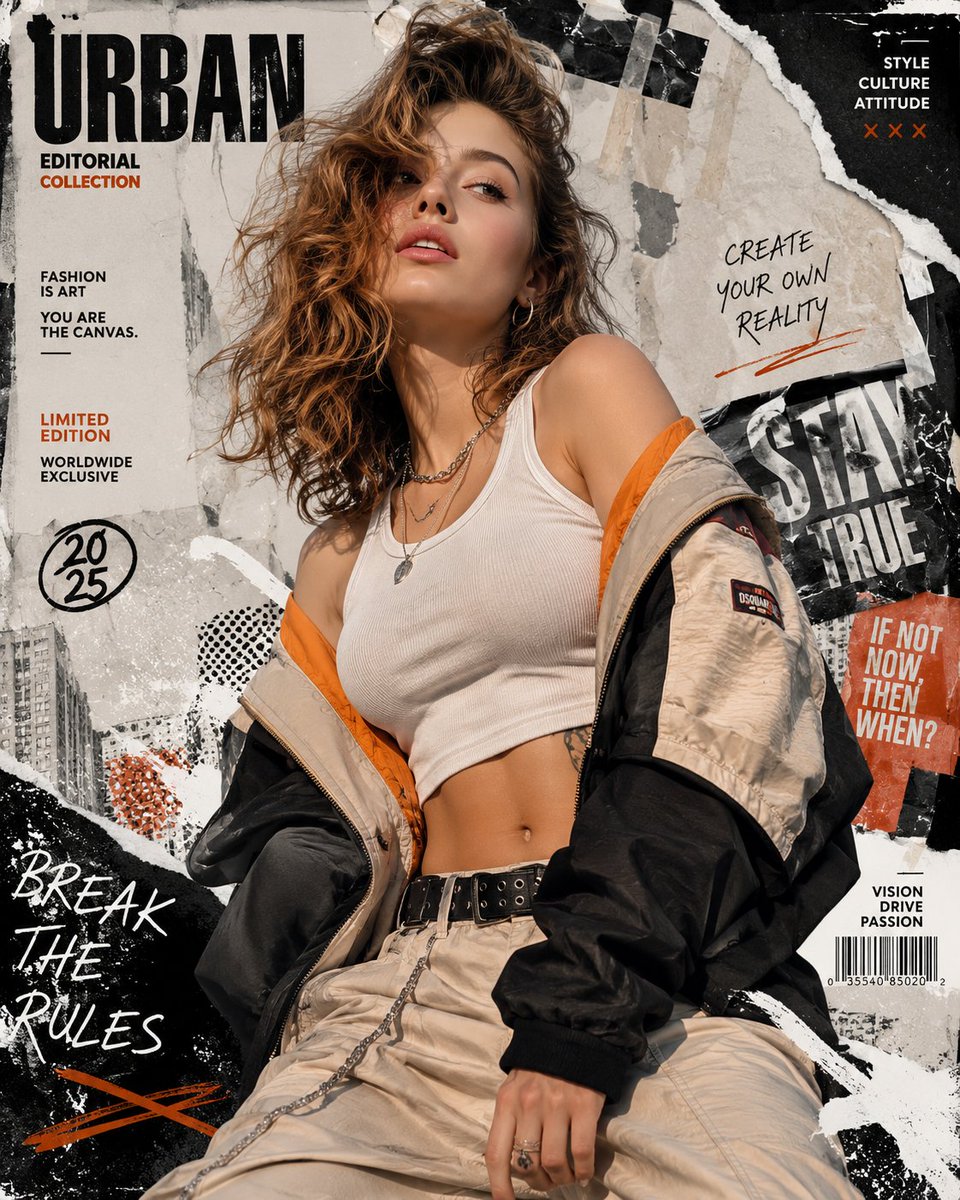 Urban Fashion Editorial Collage Poster - AI image template preview