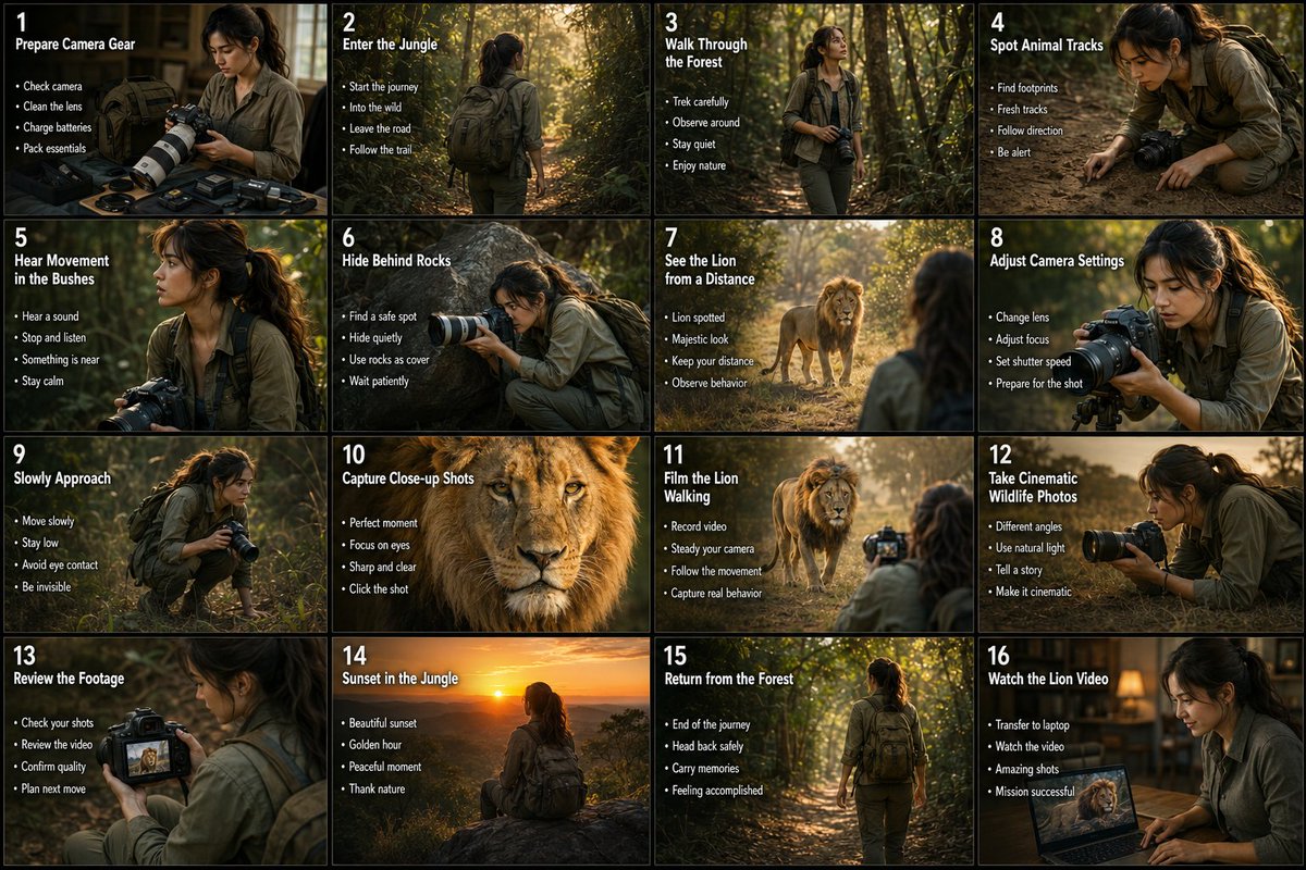 Wildlife Photographer Adventure Storyboard - AI image template preview