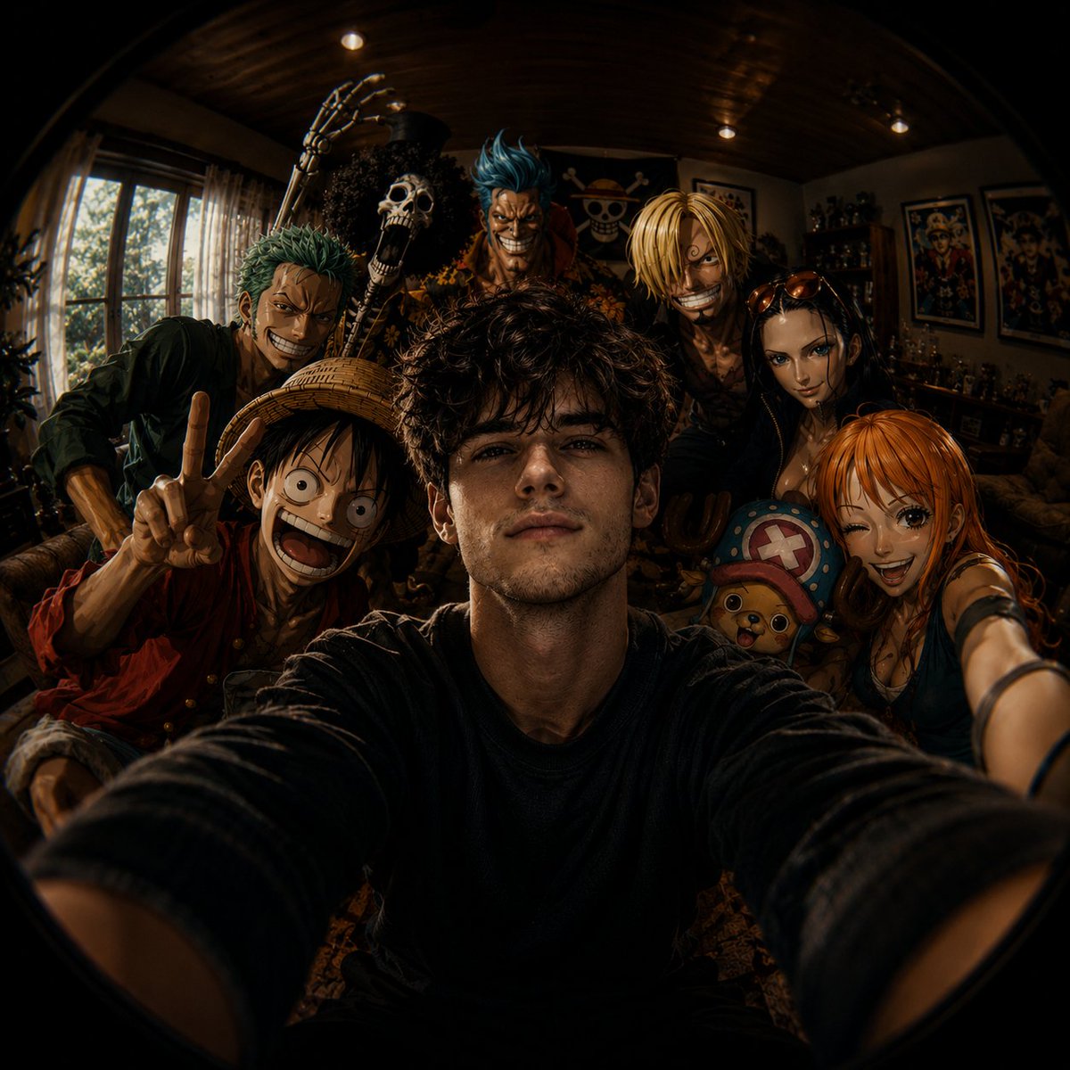 Fisheye Anime Group Selfie - AI image template preview