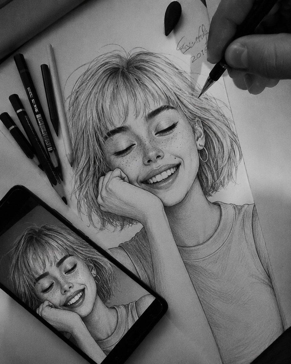 Hyper-Realistic Graphite Sketch Portrait - AI image template preview