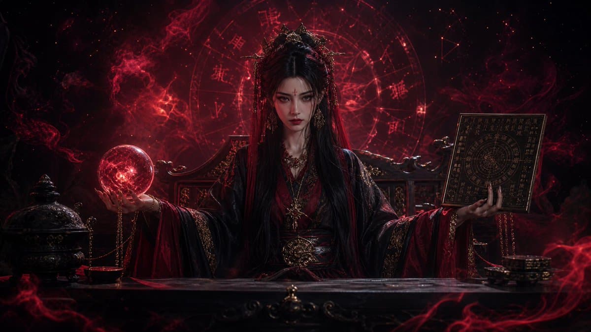 Dark Queen Oriental Diviner Portrait - AI image template preview