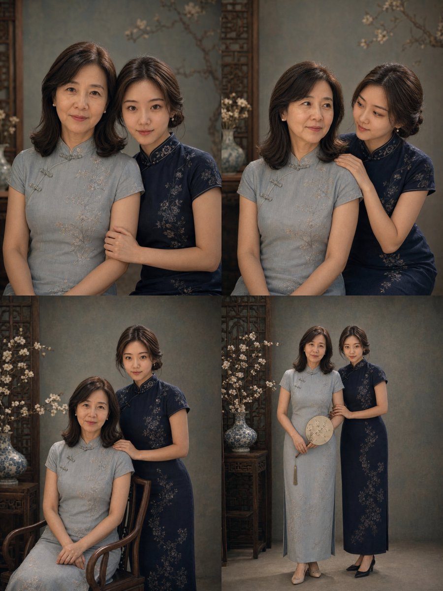 Retro Cheongsam Mother-Daughter Portrait - AI image template preview