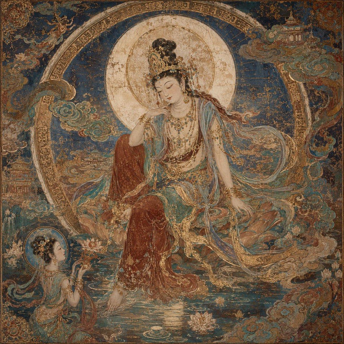 Dunhuang Mural Water Moon Guanyin - AI image template preview