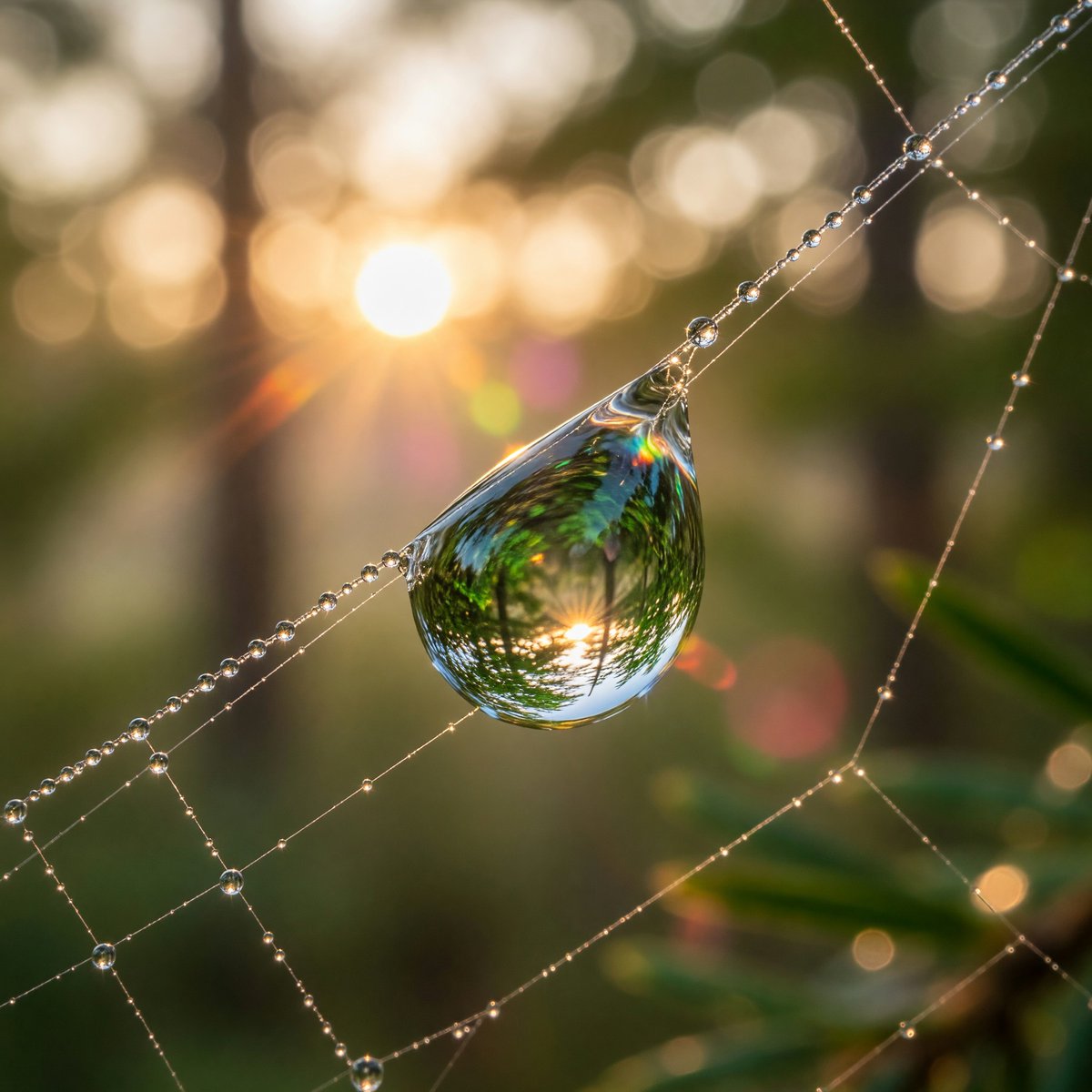 Macro Dewdrop on Spider Web - AI image template preview
