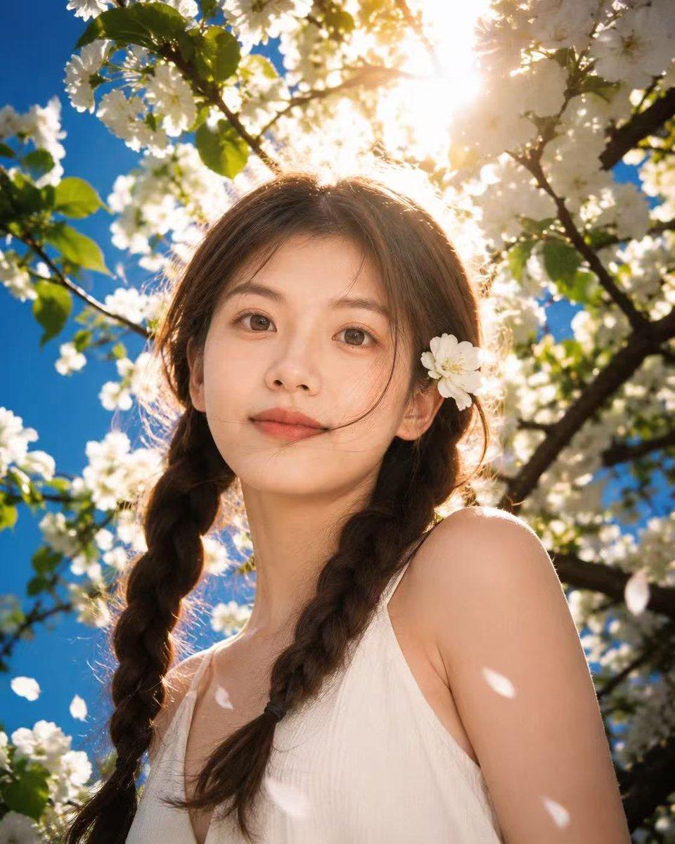 Sunlit Spring Blossom Portrait - AI image template preview