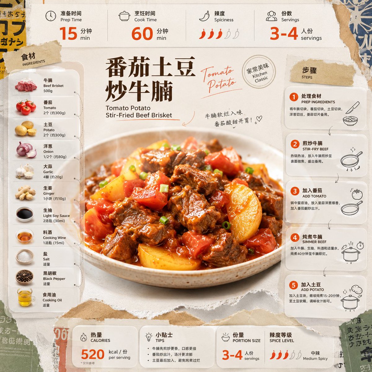 Tomato Potato Beef Recipe Infographic - AI image template preview