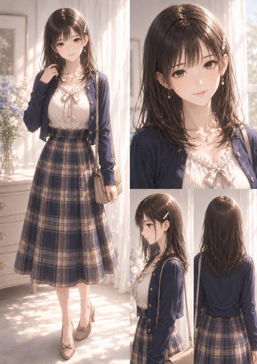 Elegant Anime Fashion Reference Sheet - AI image template preview