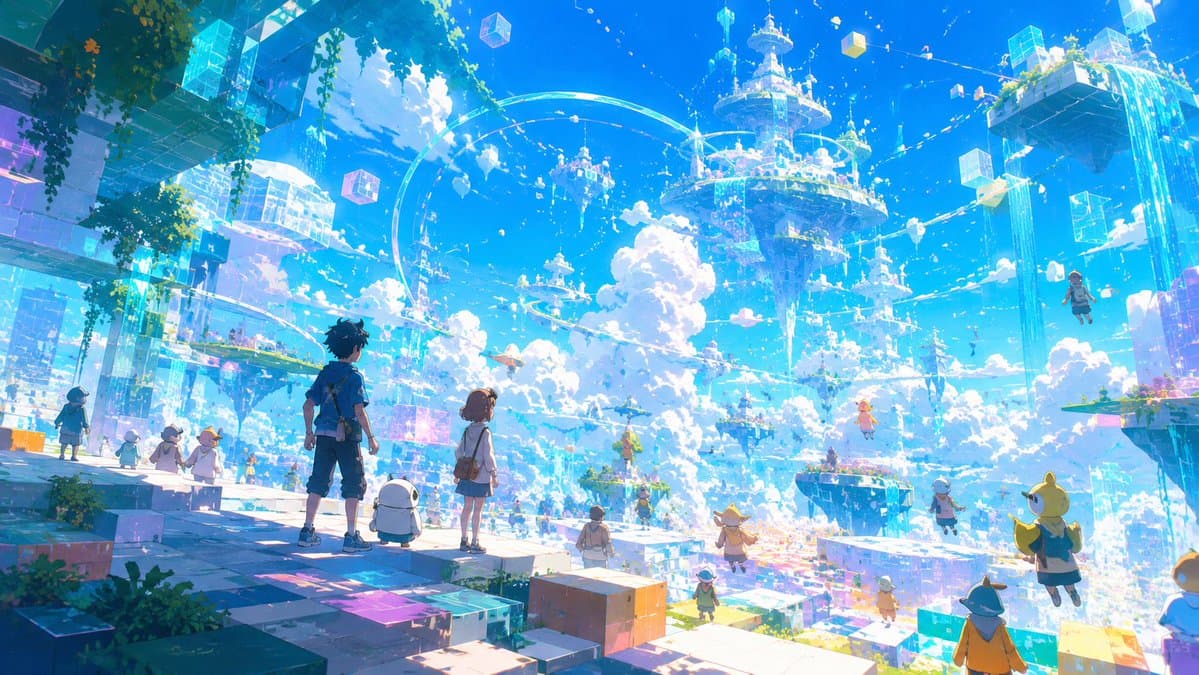 Crystal Sky City Anime Vista - AI image template preview