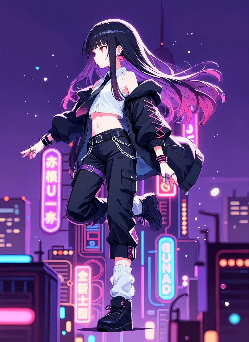 Neon Midnight Anime Streetwear Girl - AI image template preview