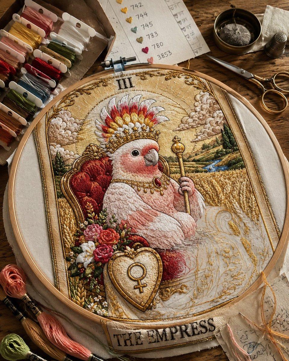 Embroidered Empress Tarot Cockatoo - AI image template preview