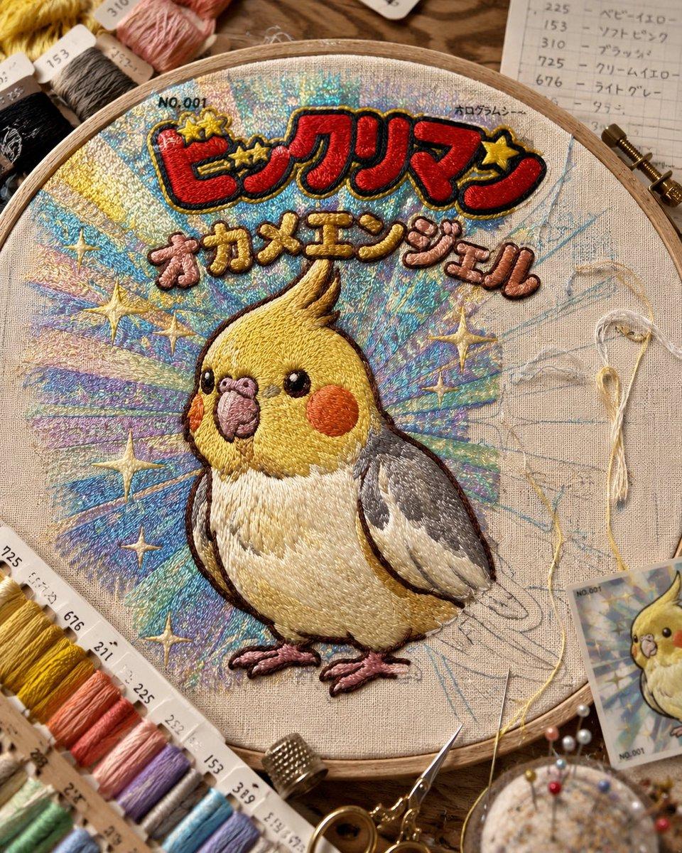 Holographic Cockatiel Embroidery Hoop - AI image template preview