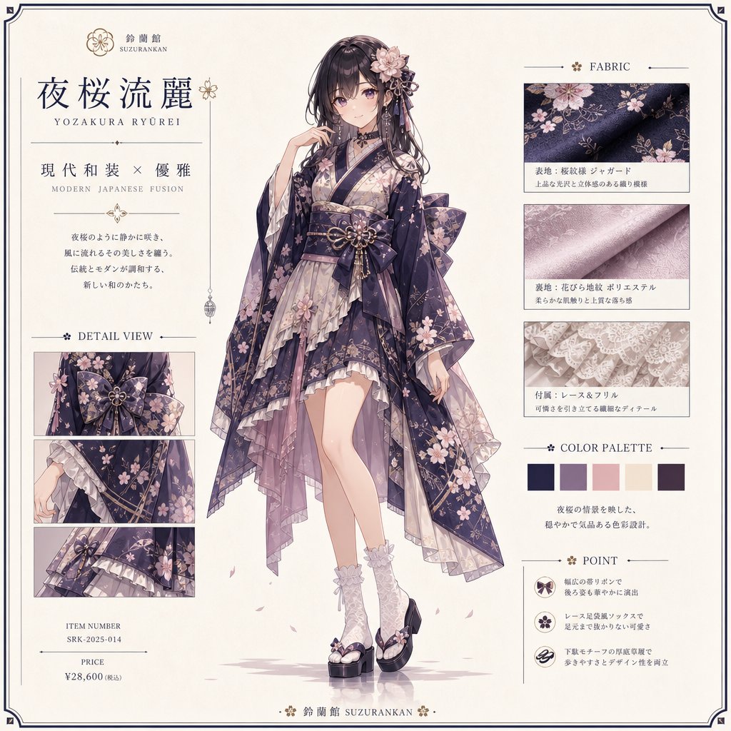 Yozakura Modern Kimono Catalog - AI image template preview