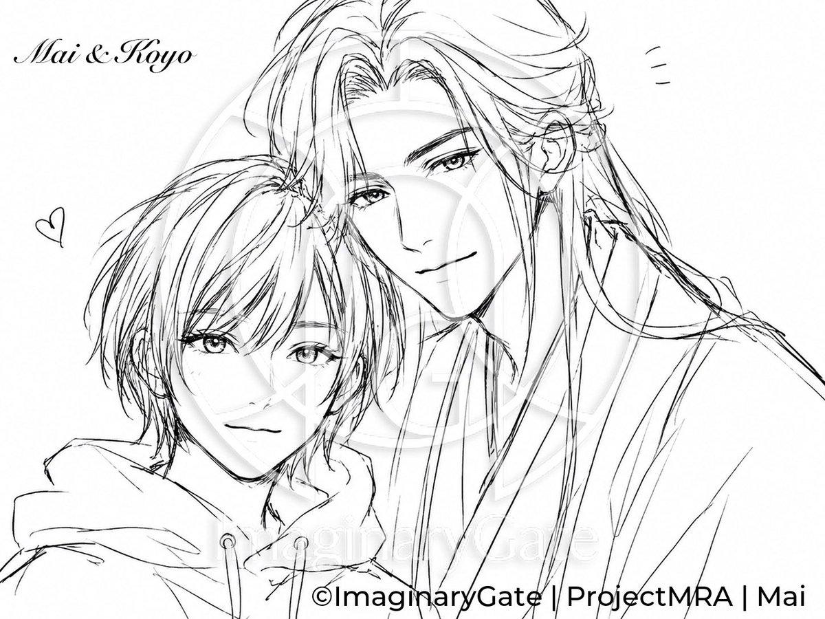 Monochrome Anime Couple Sketch - AI image template preview