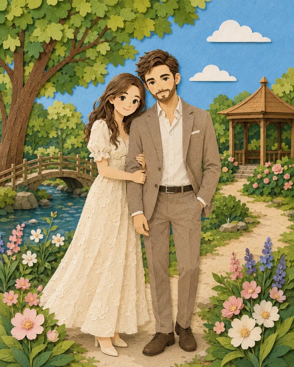 Romantic Paper-Cut Couple Portrait - AI image template preview