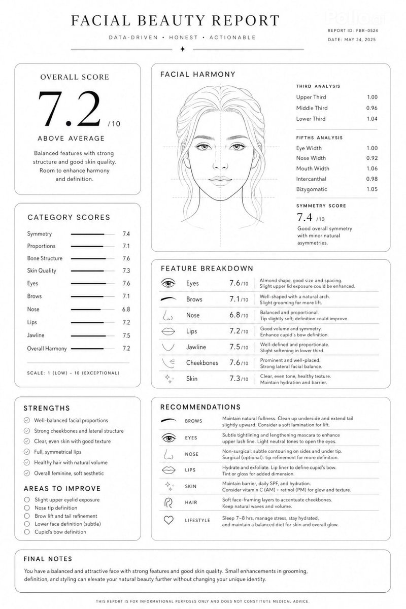 Facial Beauty Analysis Report Layout - AI image template preview