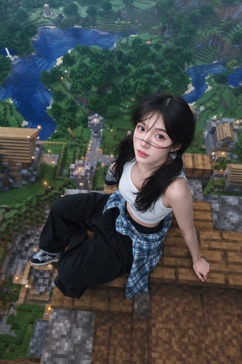 Minecraft Rooftop Aerial Portrait - AI image template preview