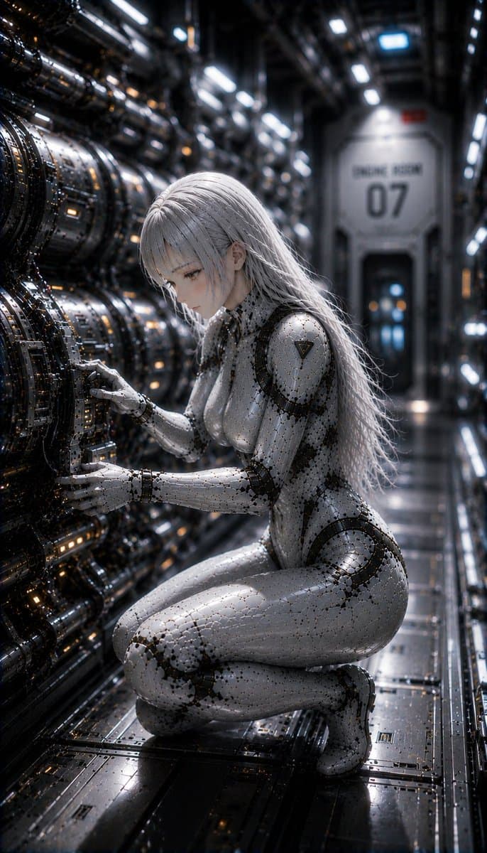 Female Android on a Spaceship - AI image template preview