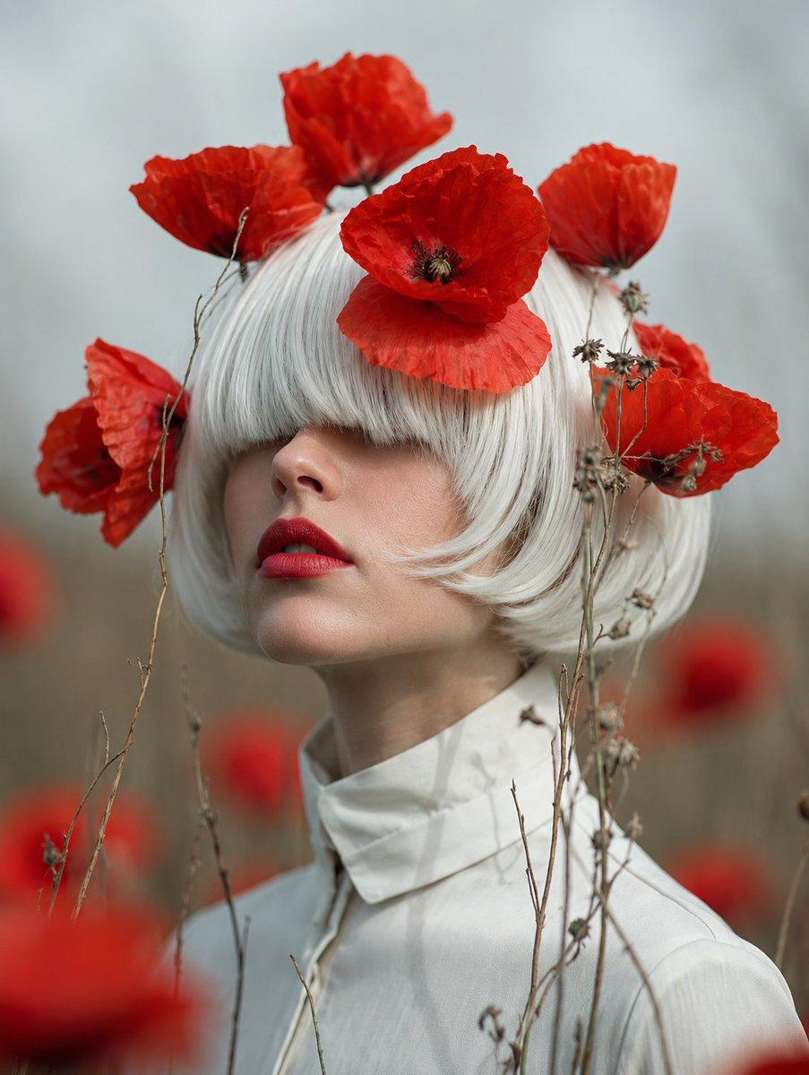 Faceless Lady of Red Poppies - AI image template preview