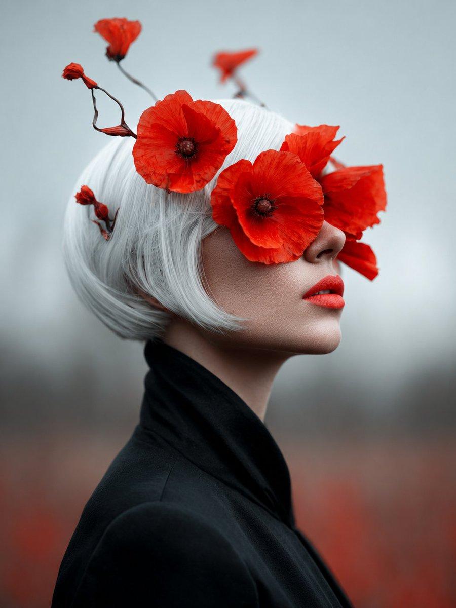 Lady of Red Poppies Portrait - AI image template preview