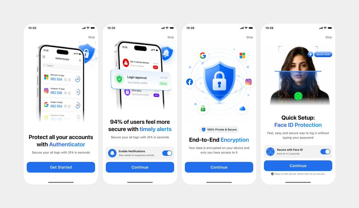 Clean Authenticator Onboarding UI - AI image template preview