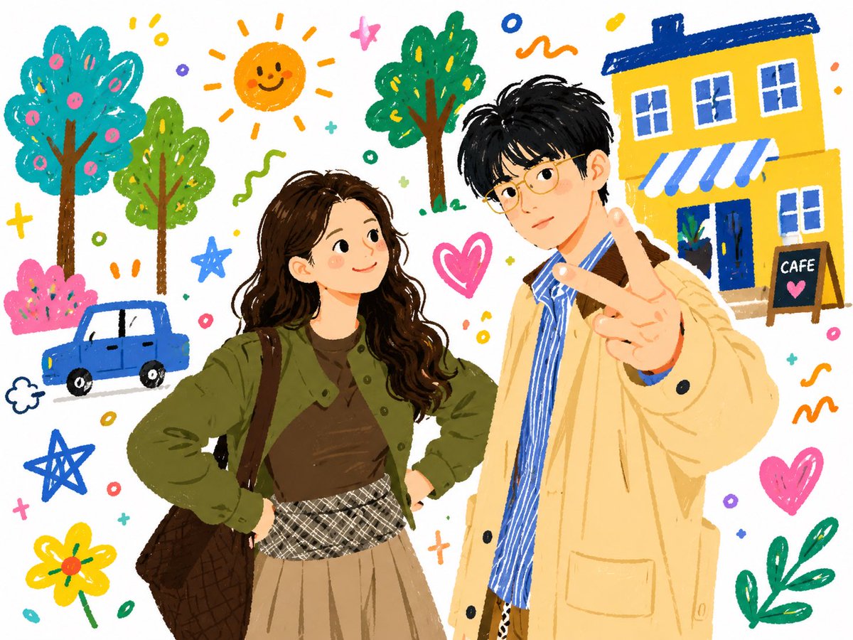 Doodle Couple Diary Illustration - AI image template preview