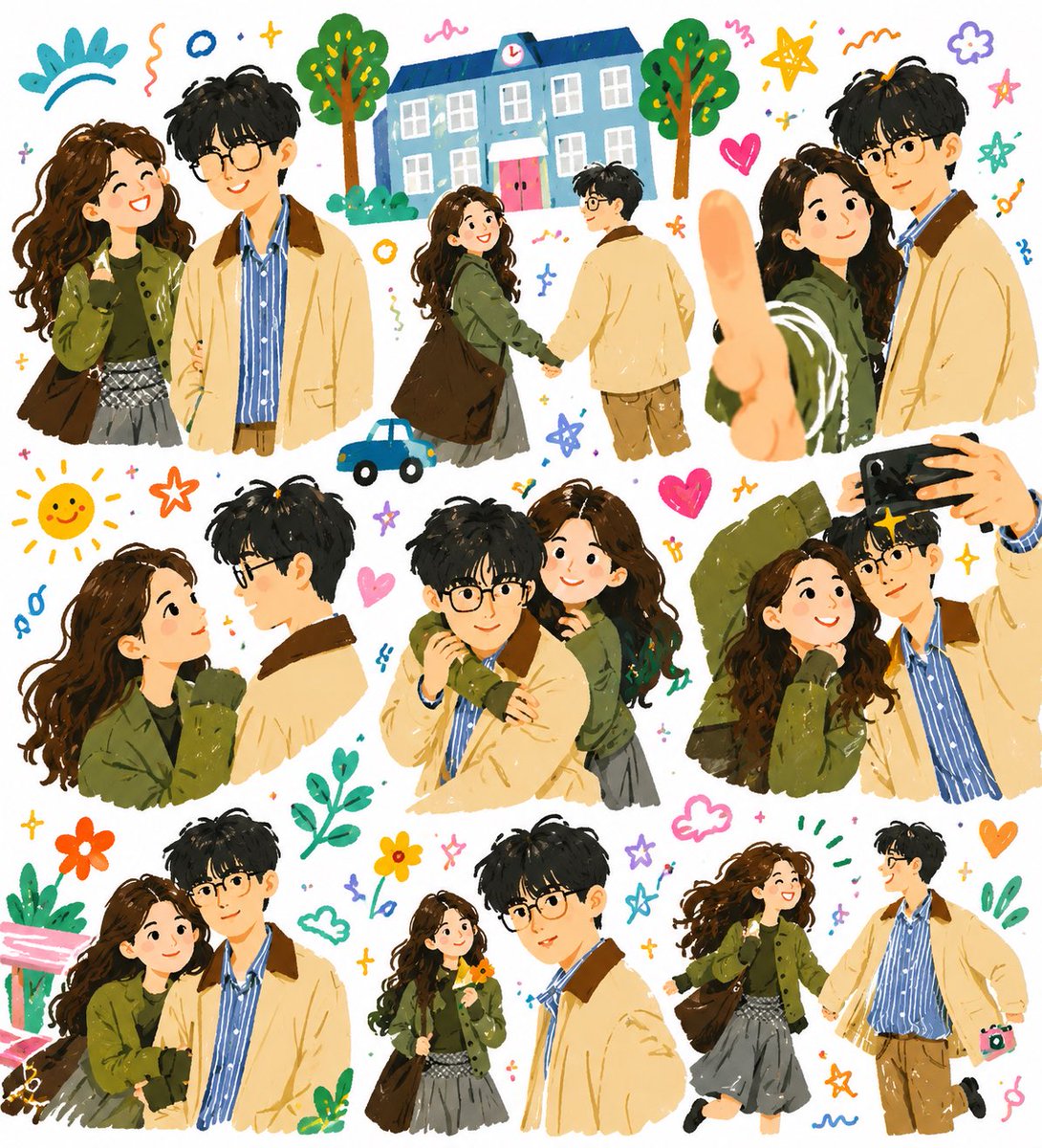 Whimsical Couple Diary Collage - AI image template preview