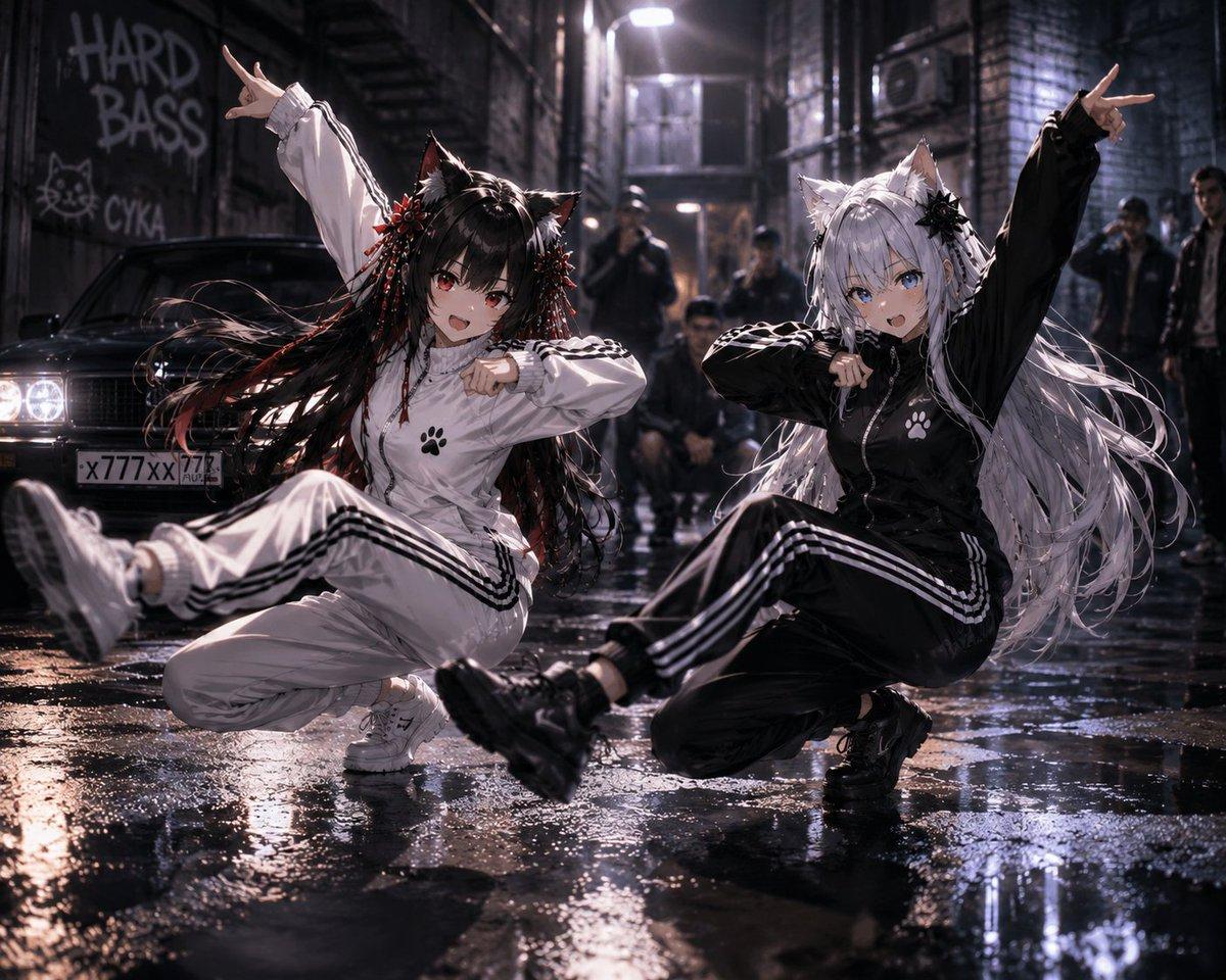 Catgirl Hardbass Alley Dancers - AI image template preview