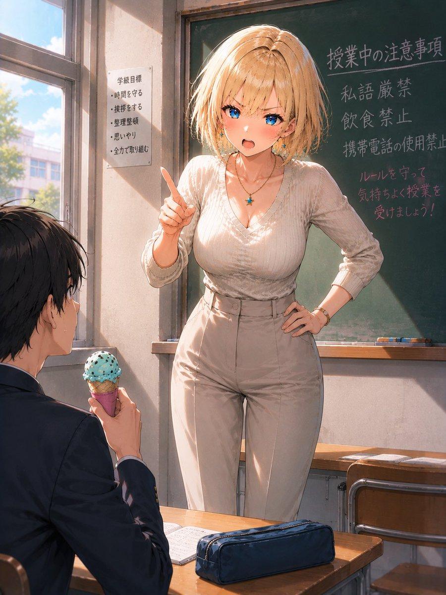 Blonde Teacher Classroom Scene - AI image template preview