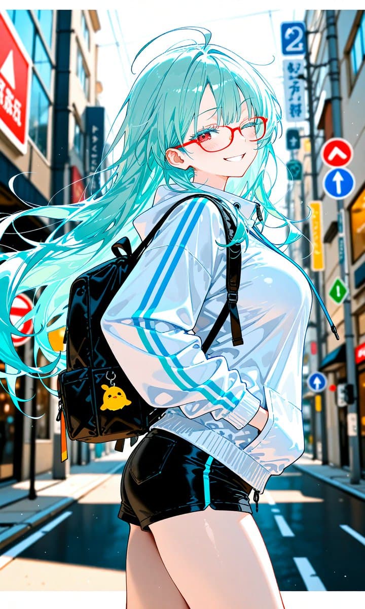 Aqua-Haired Anime Street Portrait - AI image template preview