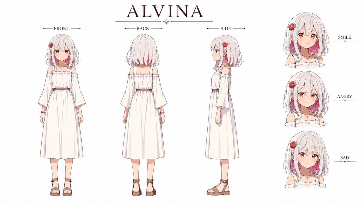Alvina Anime Character Reference Sheet - AI image template preview