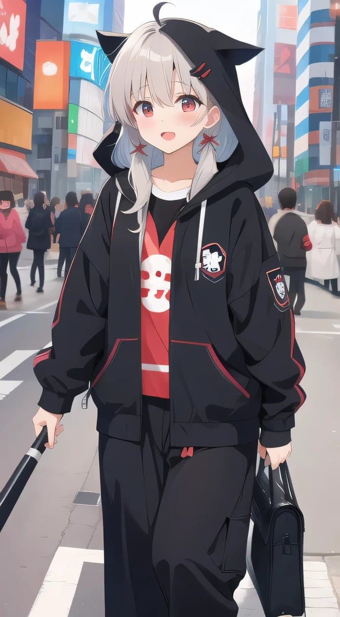 Cat-Ear Hoodie Anime City Portrait - AI image template preview