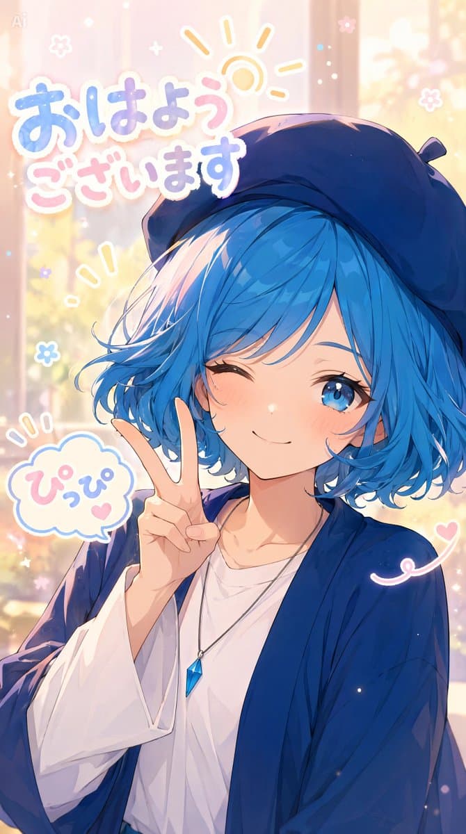 Pastel Anime Morning Greeting Portrait - AI image template preview
