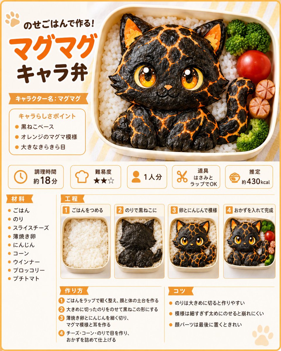Magma Cat Bento Recipe Infographic - AI image template preview