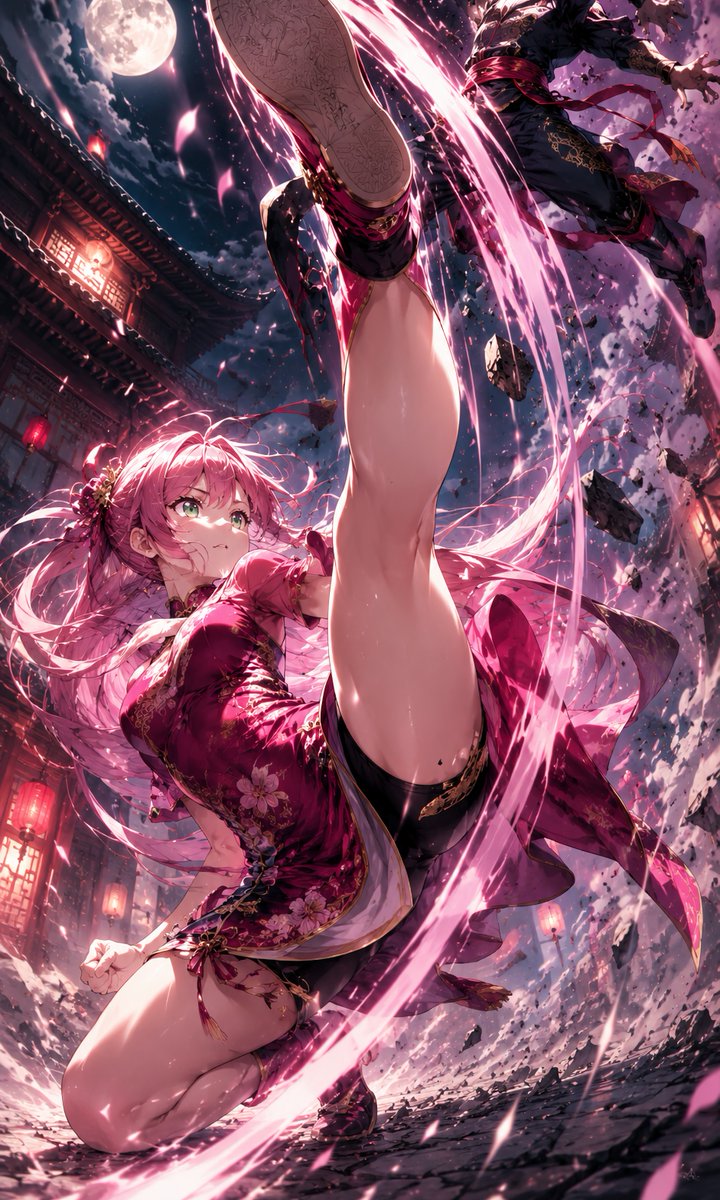 Moonlit Anime Martial Artist Kick - AI image template preview