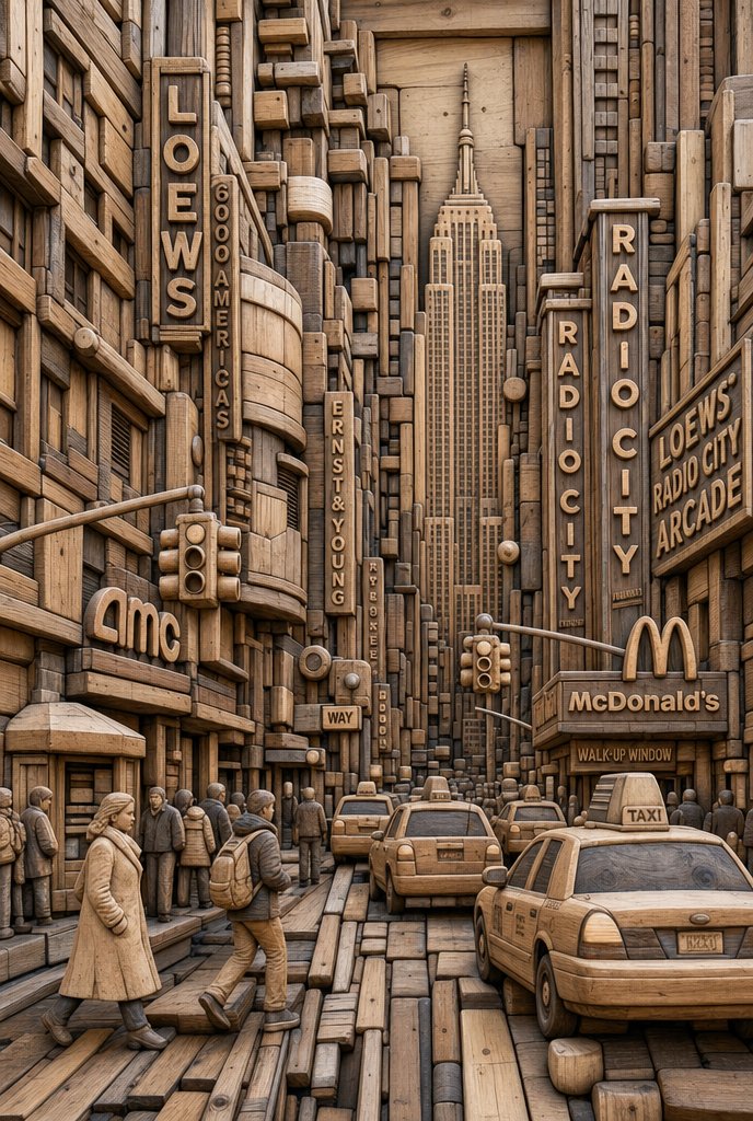 Carved Wood Block Relief - AI image template preview